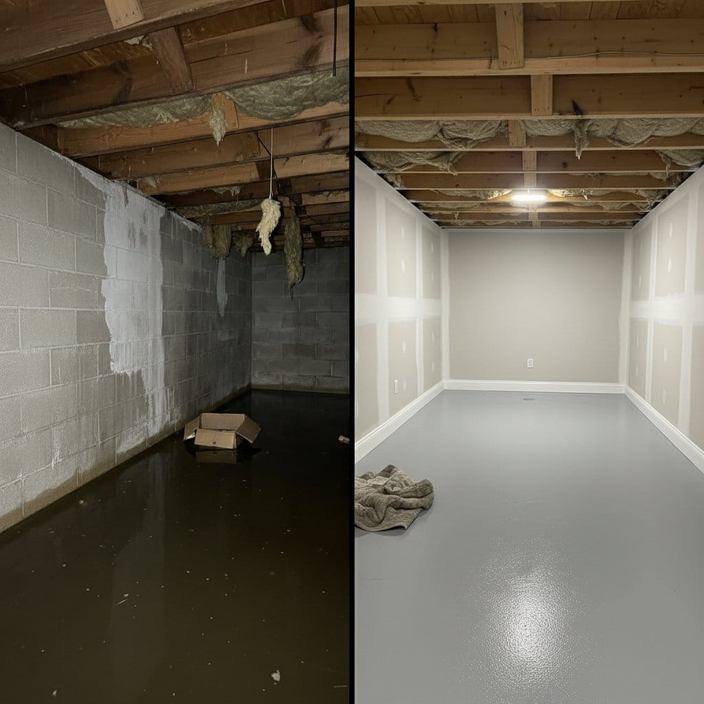 Basement Flood Cleanup restoration — crawl space of multi-family property in Wyckoff, NJ