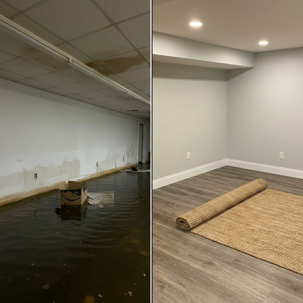 Wyckoff Water Damage Restoration living room restoration before and after in Wyckoff